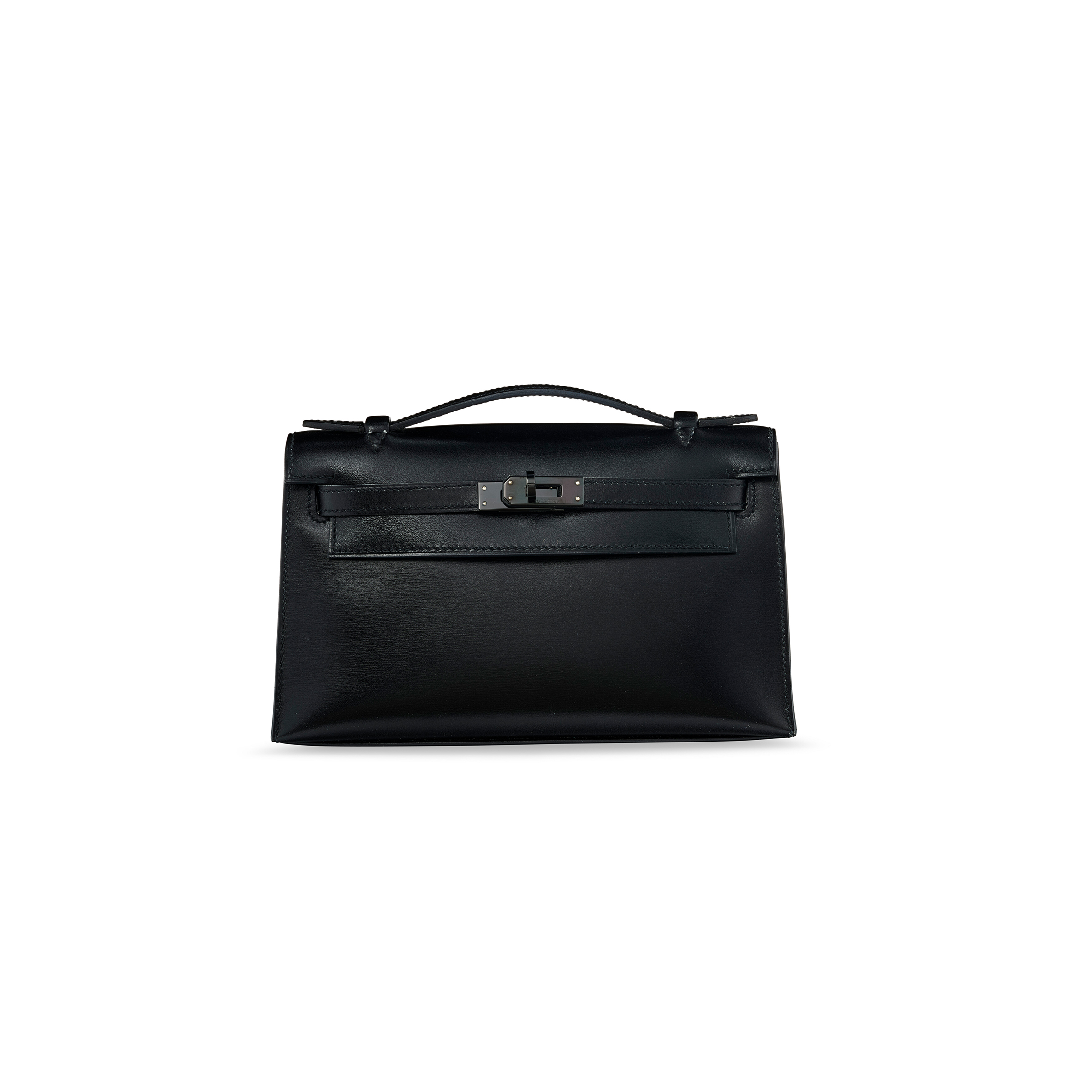 HERMÈS BLACK BOX LEATHER SO BLACK KELLY POCHETTE WITH PVD HARDWARE (22*14*7cm)